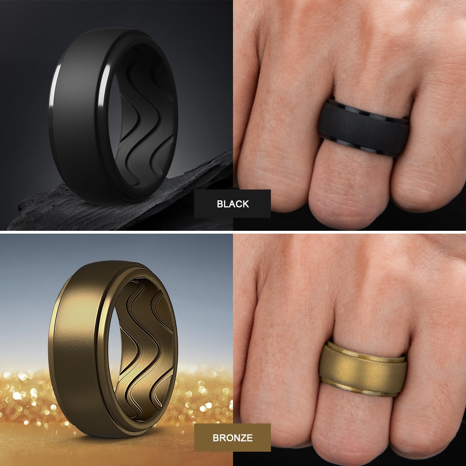 Egnaro Men's Silicone Rings, Inner Arc Ergonomic Breathable Design image 3