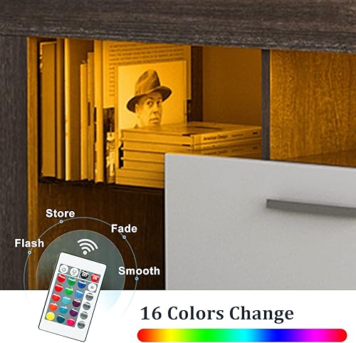 Miniatura 27 de Soporte de TV LED para televisores de hasta 70 pulgadas, centro de entretenimiento de alto brillo de mediados de siglo con armarios de Negro