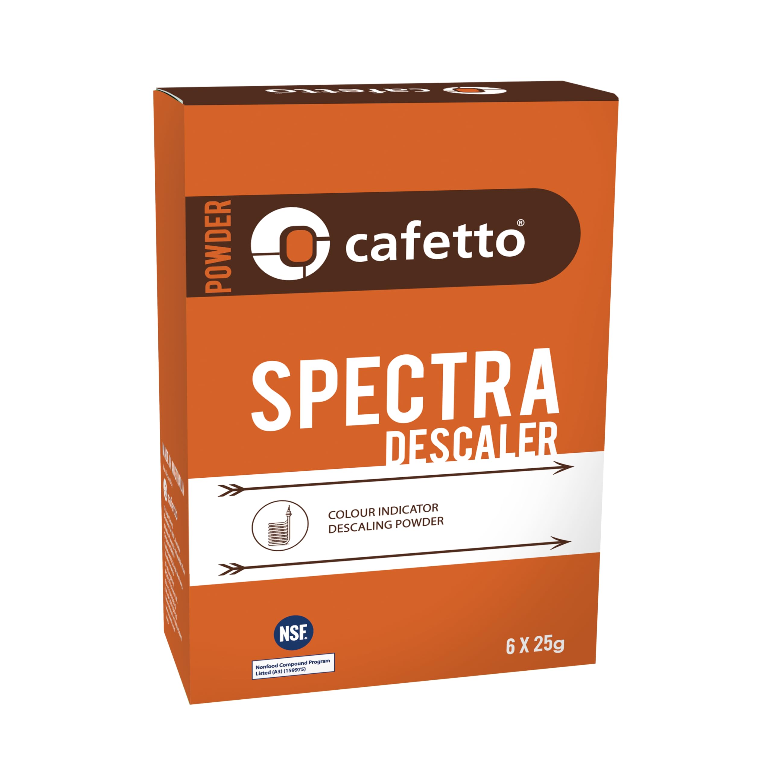 Cafetto Spectra Espresso Machine Descaler, Color Indicator Descaling Cleaning Powder Designed for Espresso Machine Water Tanks, Boilers and Coffee Brewers (Pack of 6)