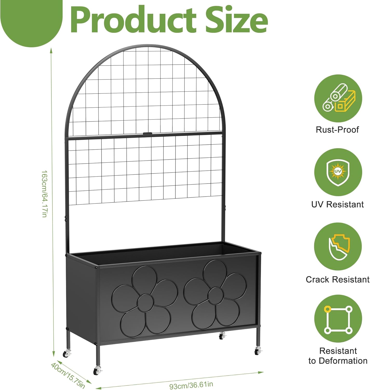 Metal Planter Box with Trellis 64'' Tall Outdoor Raised Garden Bed with Trellis for Climbing Plants Vine Privacy Planter for Yard Garden