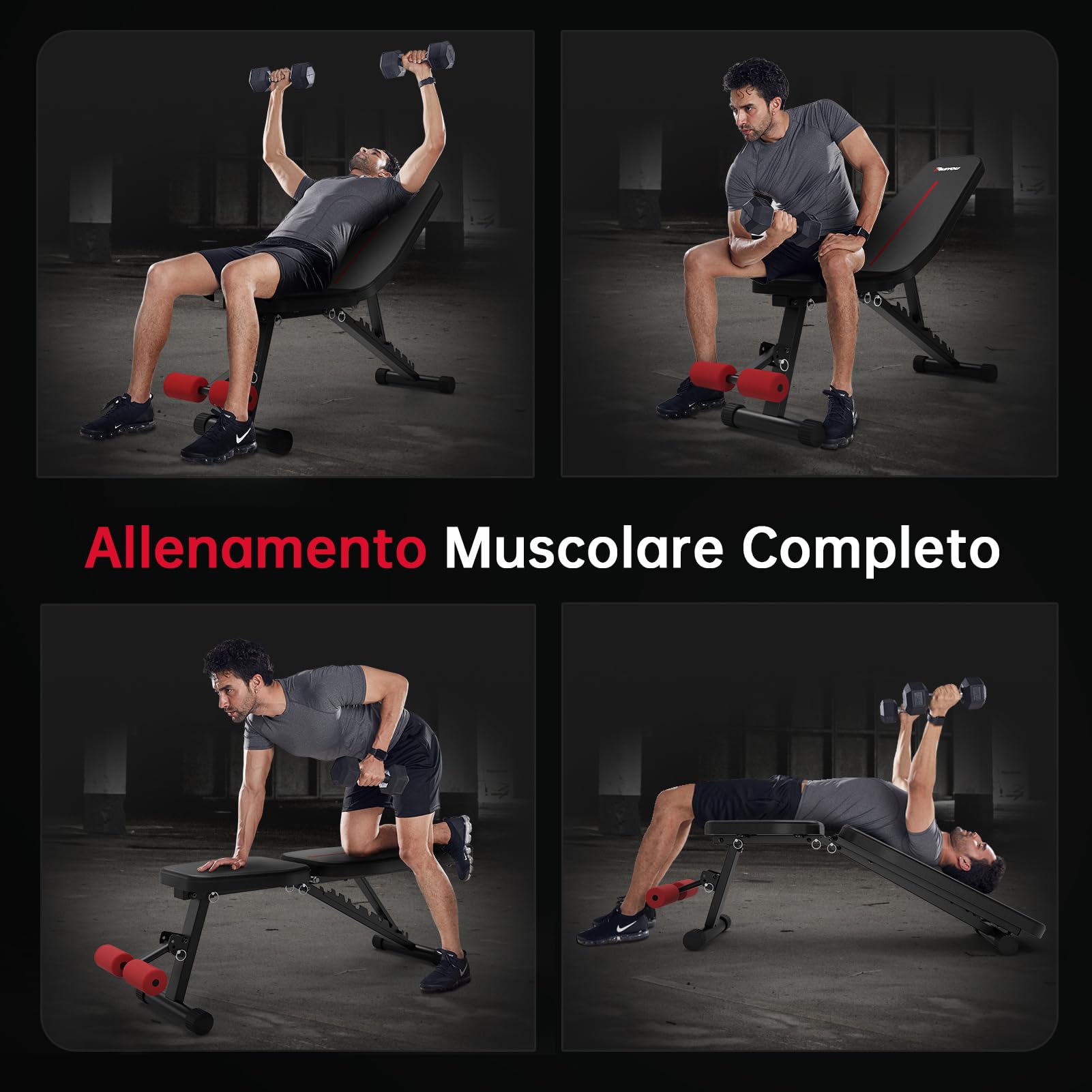 PASYOU Panca Palestra Pieghevole 10 Posizioni Regolabili 90 Gradi Verticale Multifunzionale Panca Piana per L'allenamento Completo del Corpo Panca per Addominali