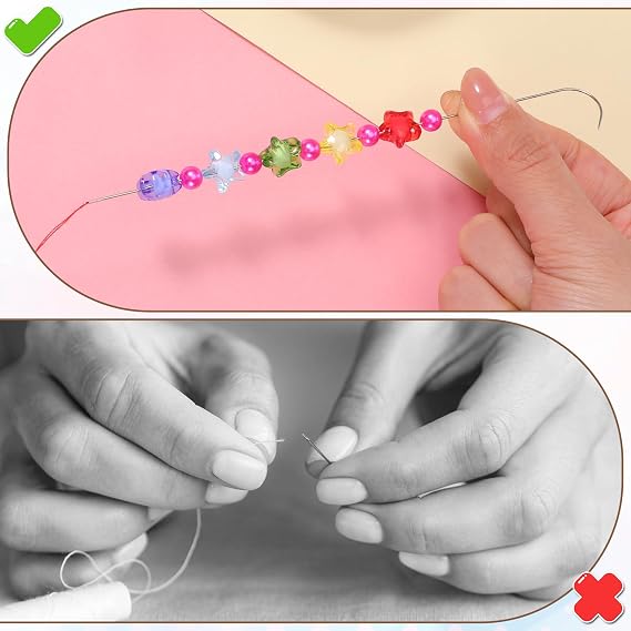 Beading Needles, 6 PCS Clip-Style Beads Needles Curved Bead Spinner Needle Bead Threader Needle Tools for Beaded Bracelets Jewelry Making