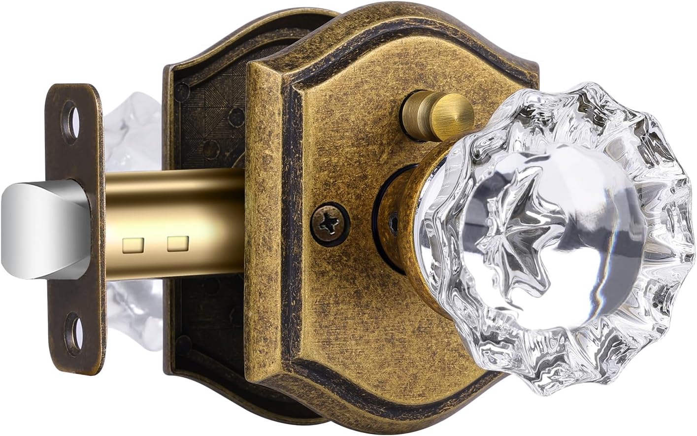 Glass Door Knobs Interior with Lock, Vintage Crystal Privacy Antique Brass Door Knobs for Bedroom Bathroom, 1 Pack