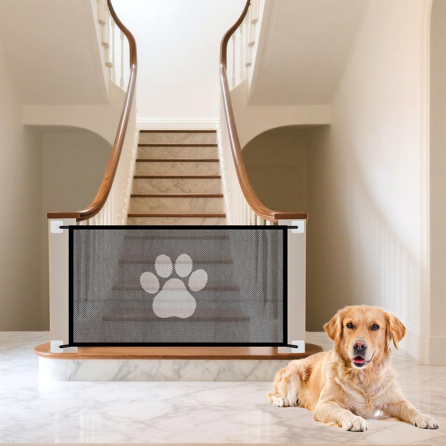 Dog Gate for Stairs & Doorways, Pet Gates for The House, Dogs Screen Mesh Gate for Pets, 71” W x 31" H, Magic Pet Barrier, No Drilling Portable Puppy Fence Guard for Indoor & Stairway