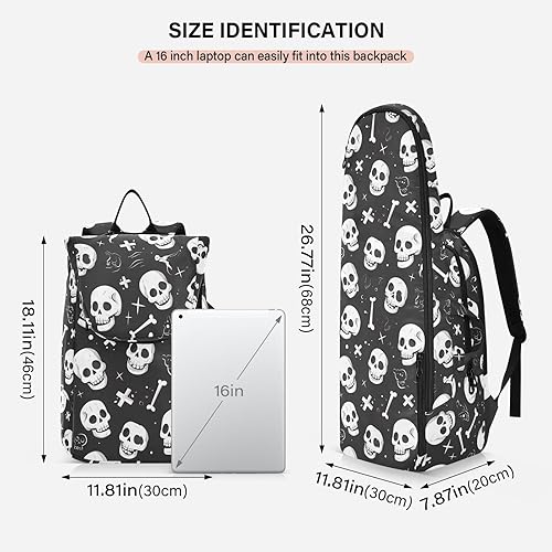 Miniatura 3 de Mujeres Hombres Mochila de Tenis Gran Almacenamiento Halloween Cráneo Negro Raqueta de Tenis Bolsa con Capacidad 2 Raquetas para Mujeres Hombres