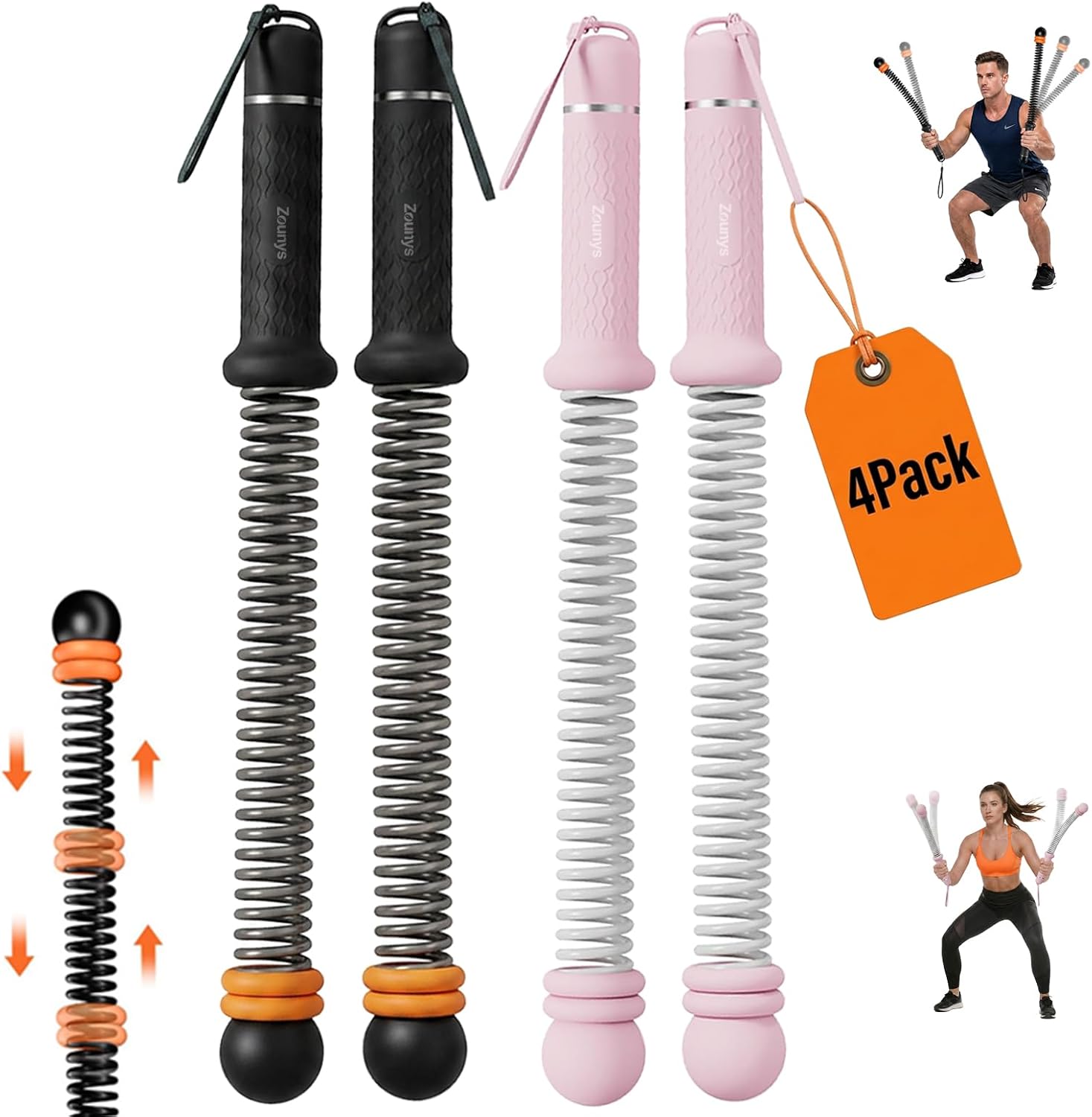 4Pack Adjustable Ropeless Battle Ropes Set, Portable Battle Ropes, Cordless Battle Training for Home, Suitable for Aerobic Exercise and Muscle Training for Both Men and Women