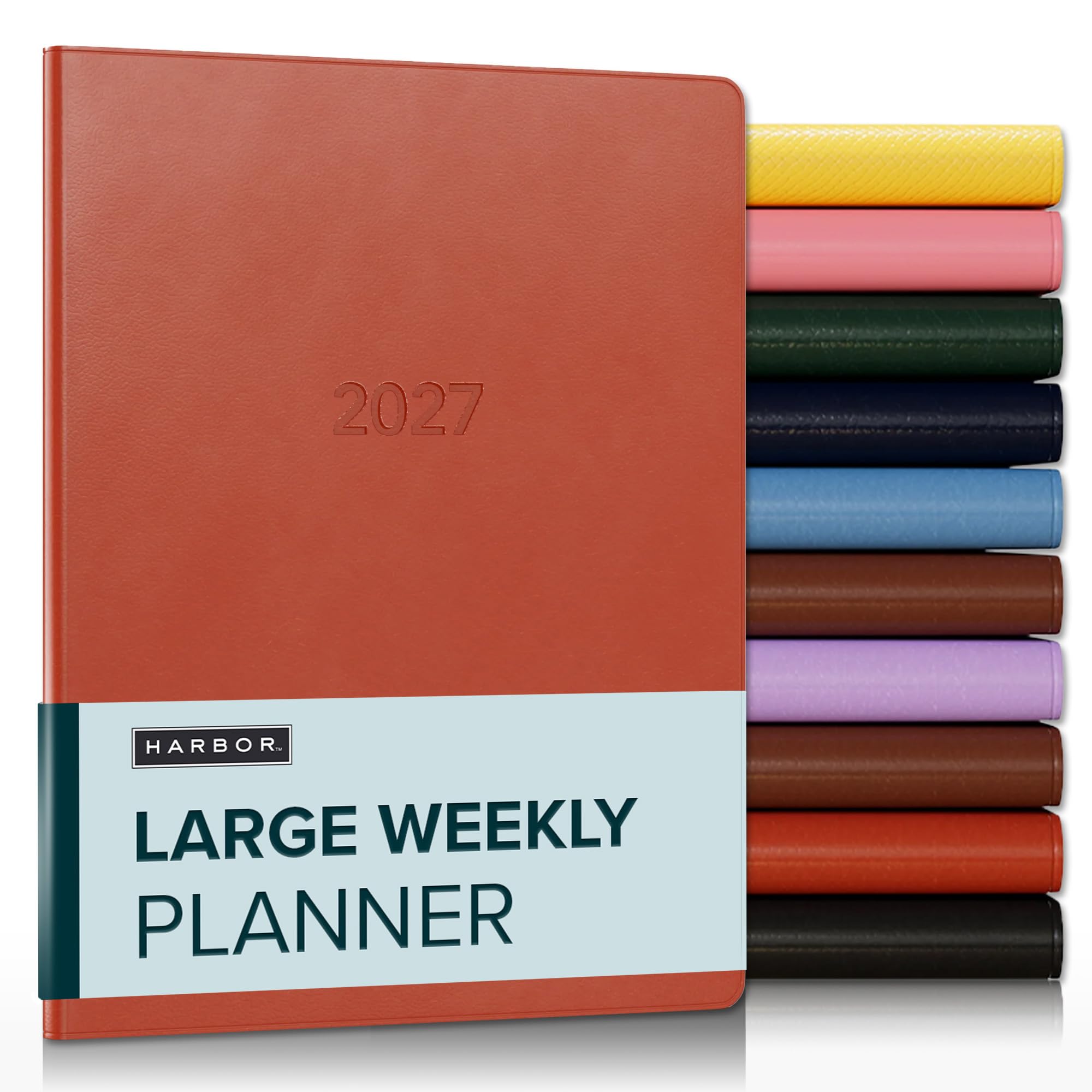 Harbor Agenda semanal y mensual grande 2027, calendario y cuaderno, piel sintética duradera, 192 páginas, tapa blanda y encuadernado, naranja quemado Cambridge, 9.7 x 7.5 pulgadas