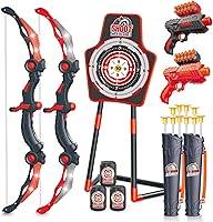 Vista 10 de SpringFlower 2 Bow and Arrow Sets with LED Light-up,2 Foam Dart Guns for Kids 5 6 7 8 9 10+ Years Old, Archery Set with Standing Target for Boys &