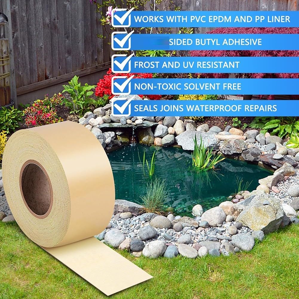 Nastro biadesivo in butile per la riparazione di cuciture impermeabili con rullo e spugne incluse in colore nero per piscine da giardino (B)
