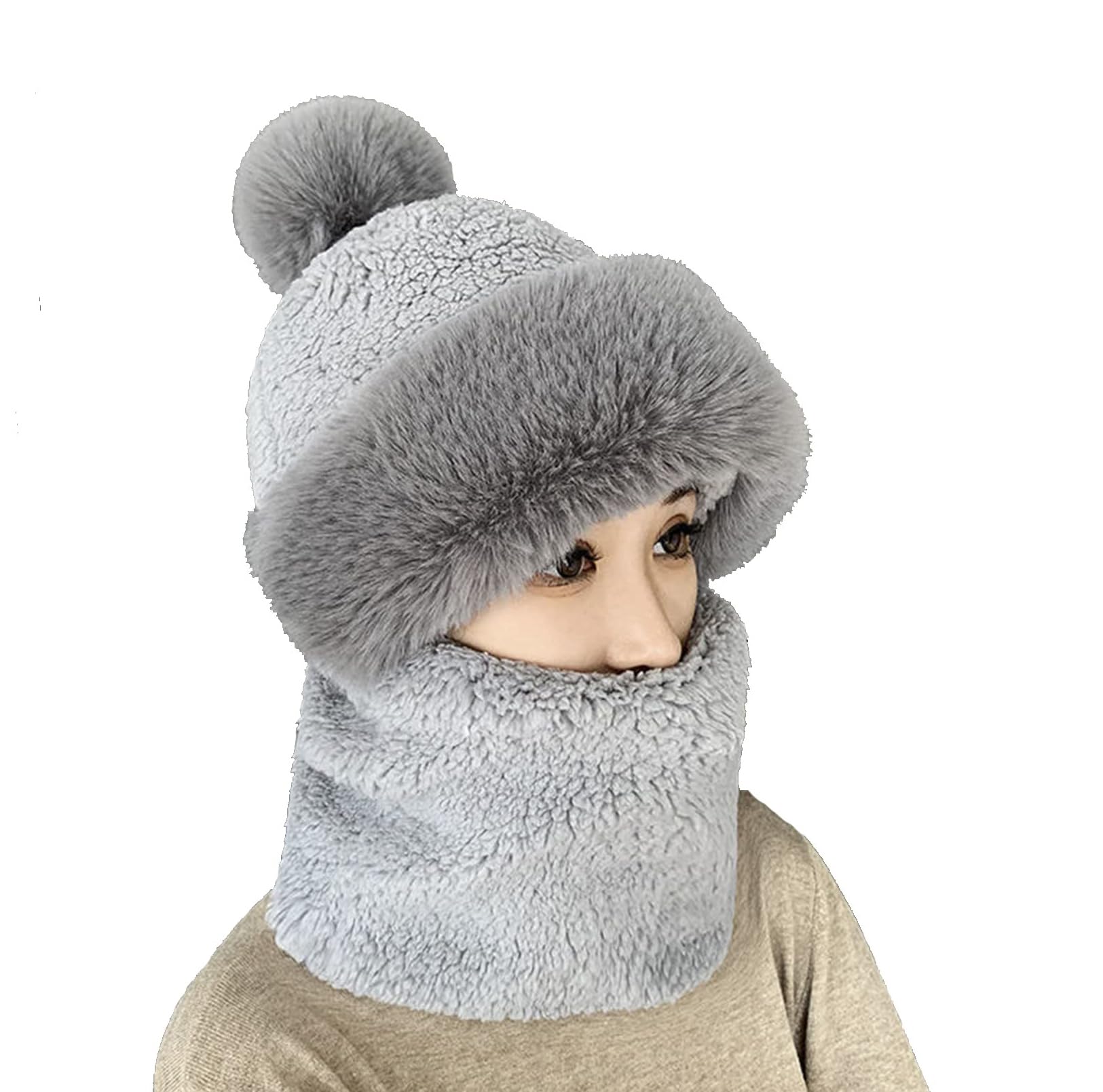 SYGA SYGABalaclava Face Cover for Women Winter Cap Comfortable Scarf Mask Ear Neck Protection (Above 15 Year) Grey 1