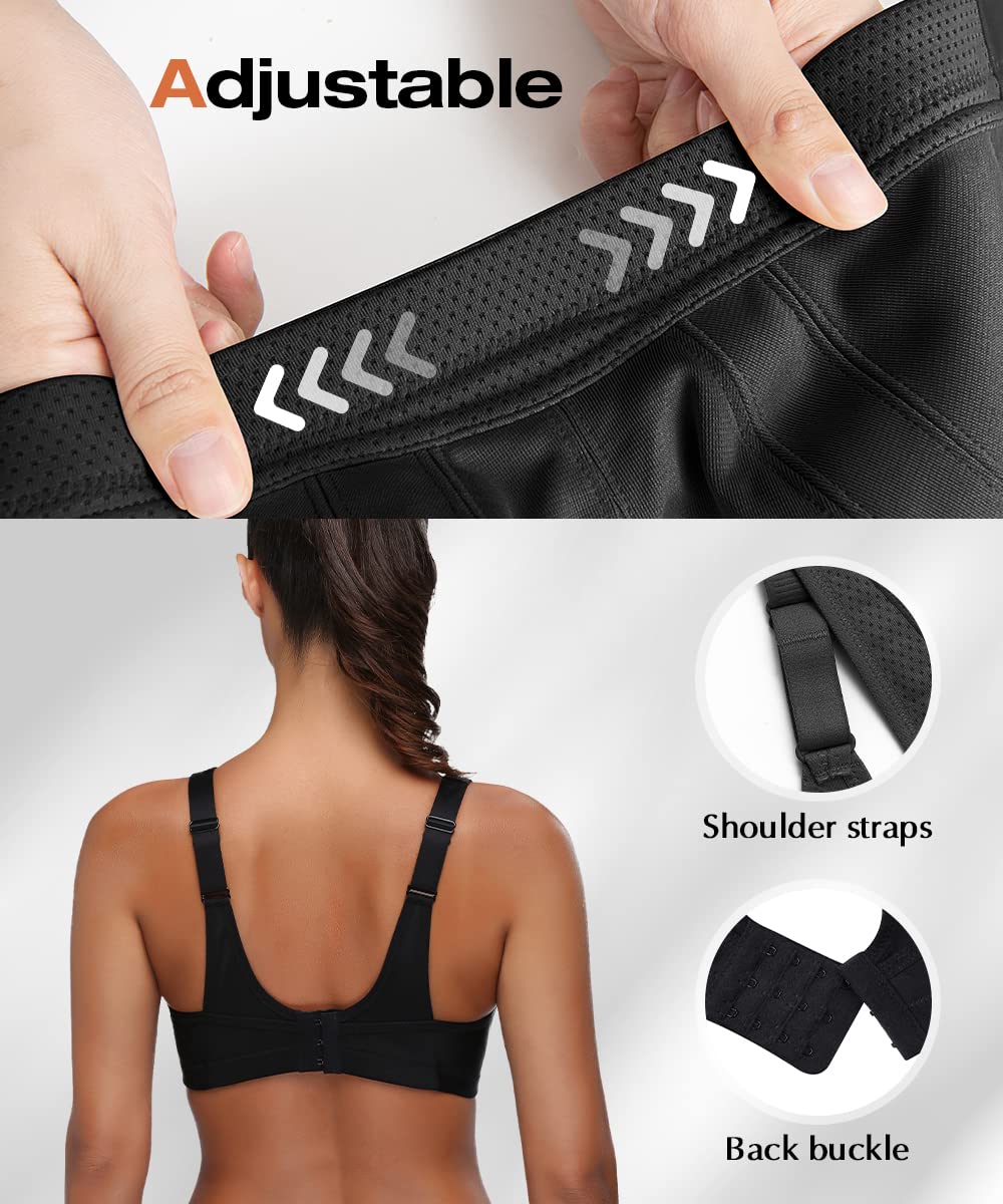 WingsLove High Impact Sports Bras for Women Full Coverage Wirefree Non Padded Workout Bras Full Support Plus Size Bra - 4