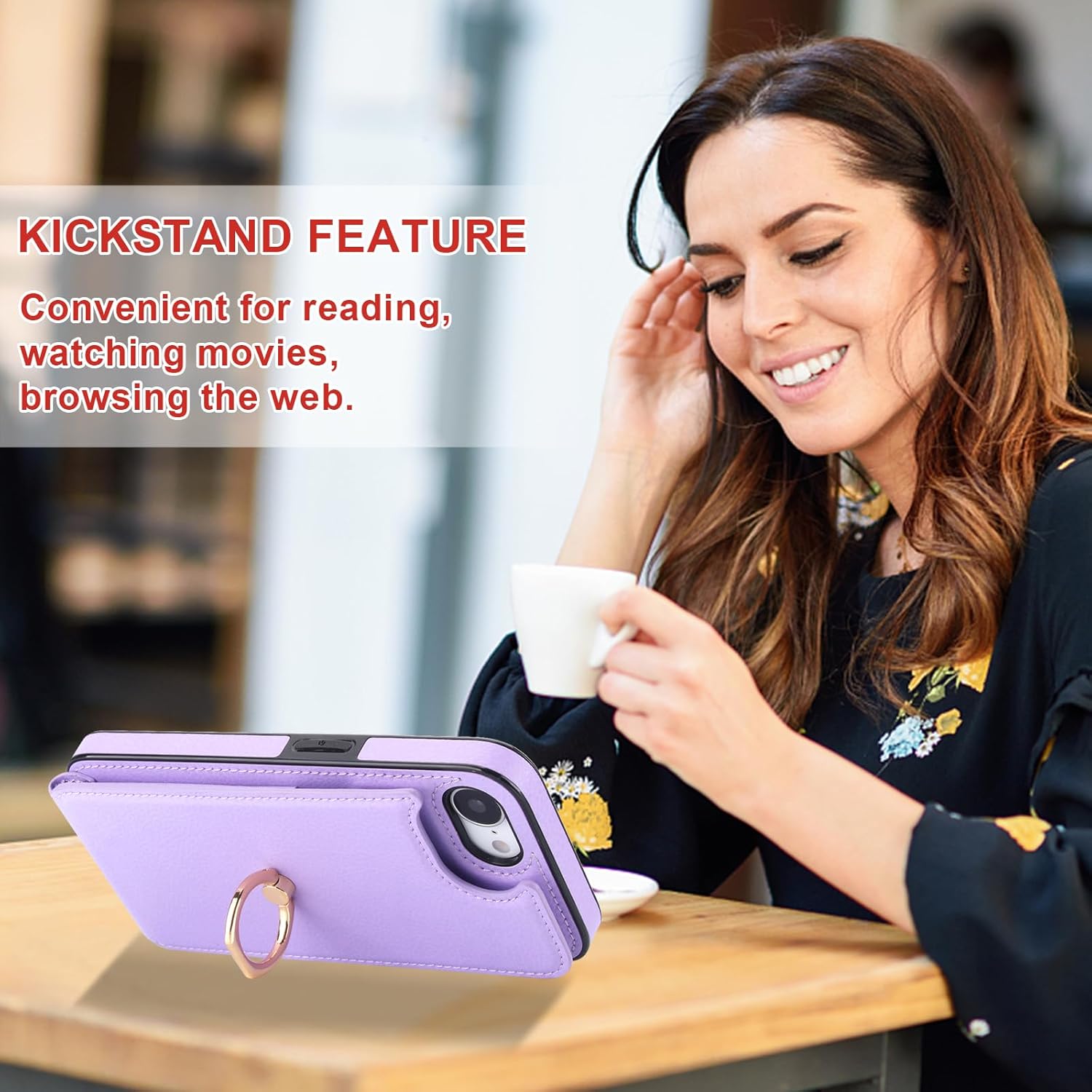 Folosu Compatible with iPhone 16e 17e Case Wallet with Card Holder, 360°Rotation Finger Ring Holder Kickstand, RFID Blocking Leather Protective Double Buttons Shockproof Cover 6.1 Inch Purple