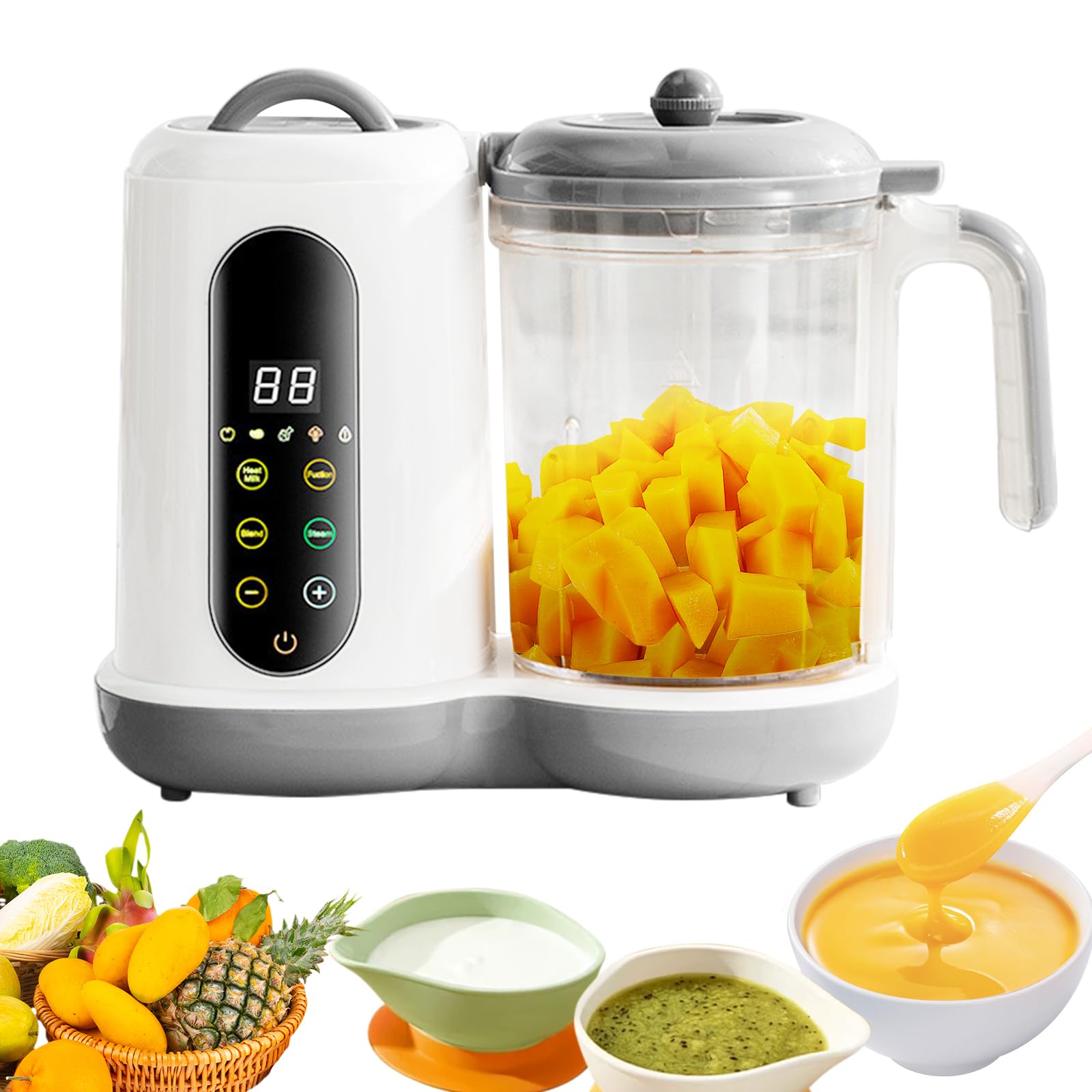 Robot Cuiseur Mixeur pour Bébés, Cuiseur Mixeur Multifonctions, Robot Cuiseur Bebe, Cuisson et Mixage Automatiques, Vapeur, Pulse, Stérilise, Nettoyage Automatique, Écran Tactile, 400ML