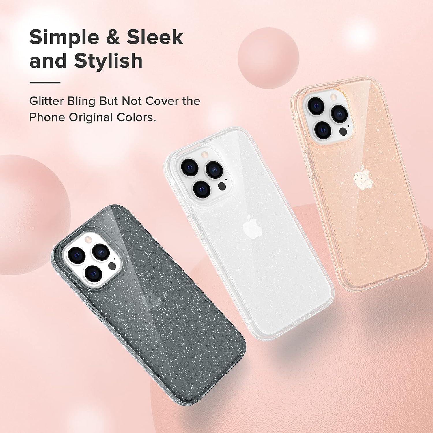 Ruky iPhone 13 Pro Max Glitter Case, iPhone 13 Pro Max Case with Screen Protector Hard PC & Soft TPU for Women Girls Shockproof Bling Sparkle Girly Phone Cover for iPhone 13 Pro Max 6.7", Rose Gold