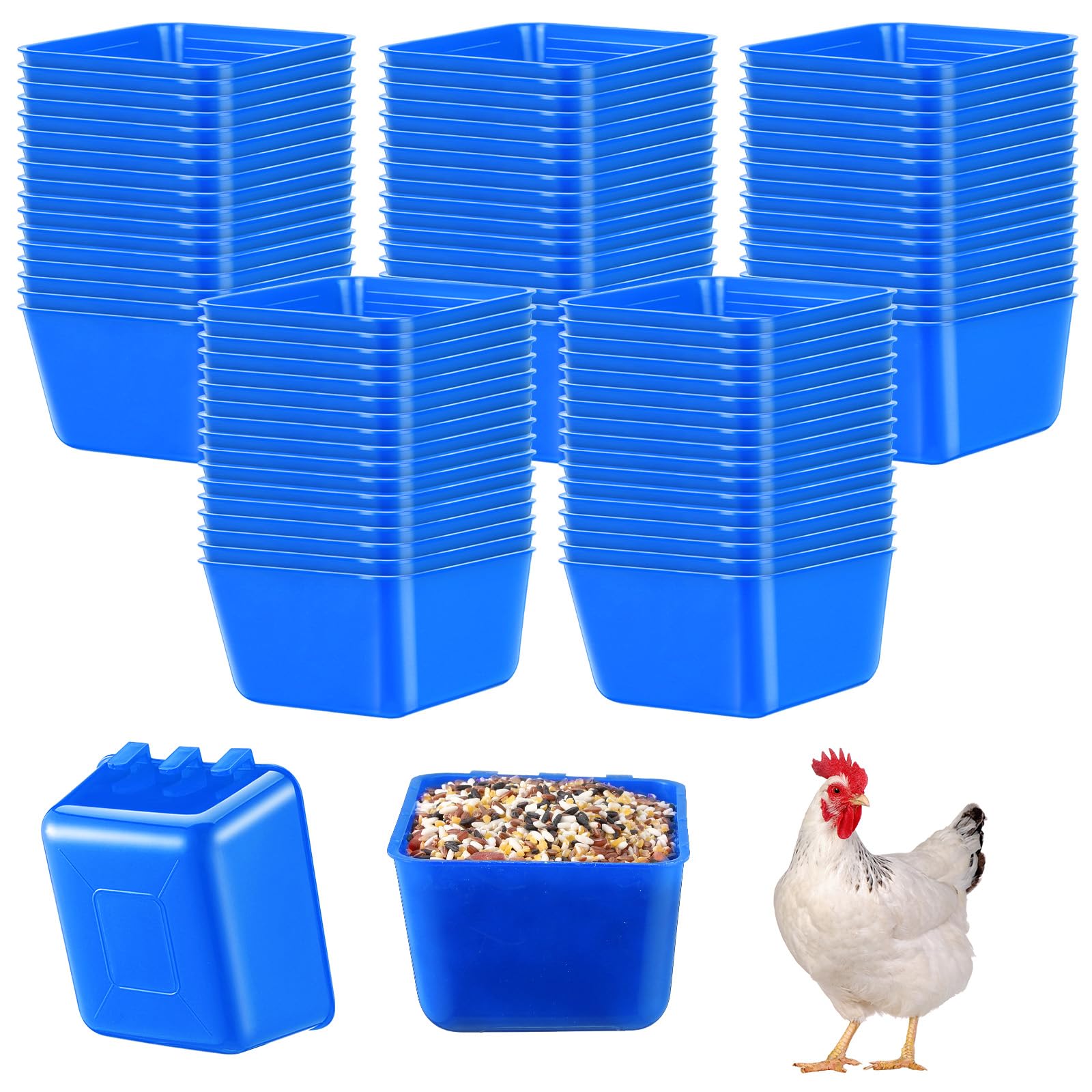 Maxdot 50 Pcs Cage Cups Chicken Feeder Cups 16 oz Hanging Bird Food Water Bowl Bunny Cage Feeding Dish for Pet Parrot Rooster Parakeet Gamefowl Poultry Pigeon(Blue)