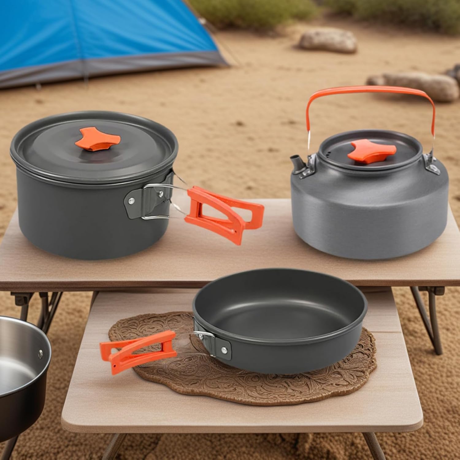 キャンピング ポット パン セット | 折りたたみ バックパッキング クックウェア - 非粘着性 携帯用 軽量 コンパクトカップ カ