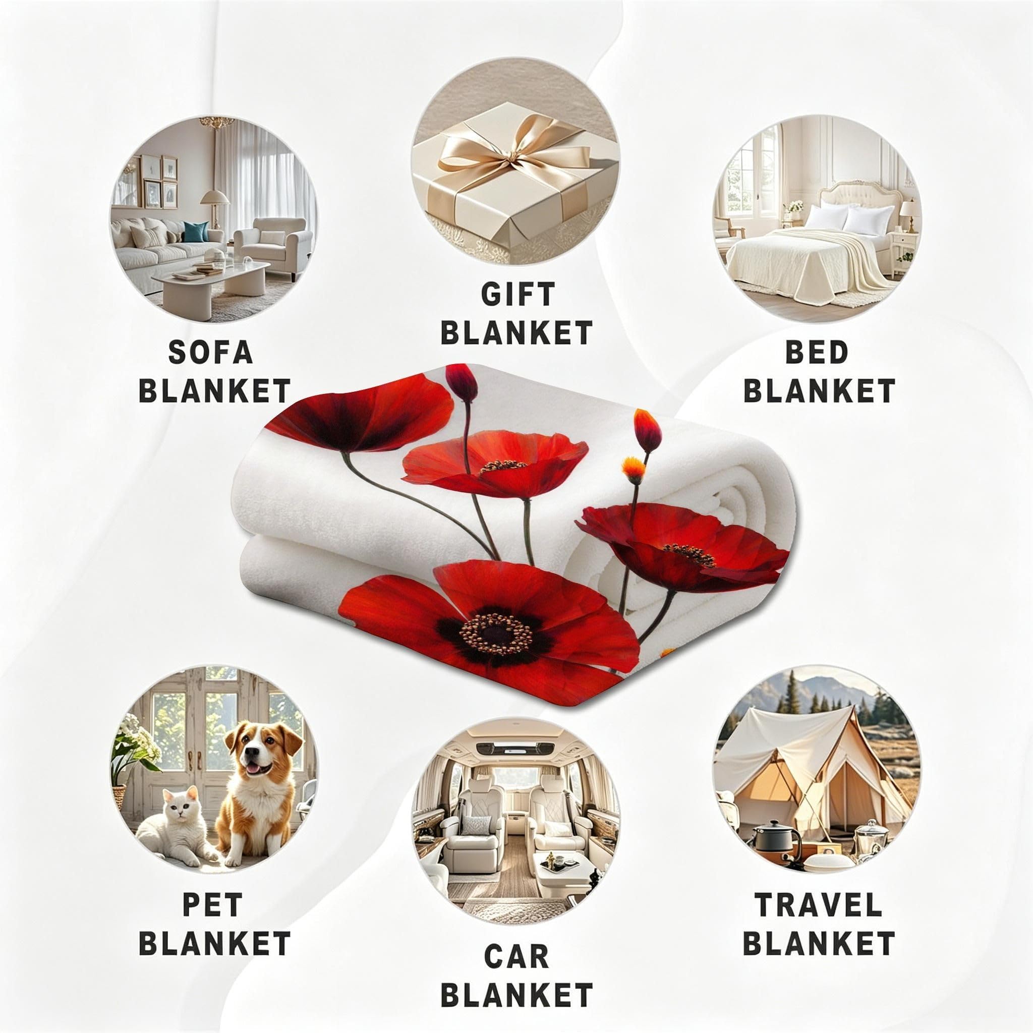 Manta Franela Sherpa 3D Amapola Roja 240x260cm para Cama 180-A324