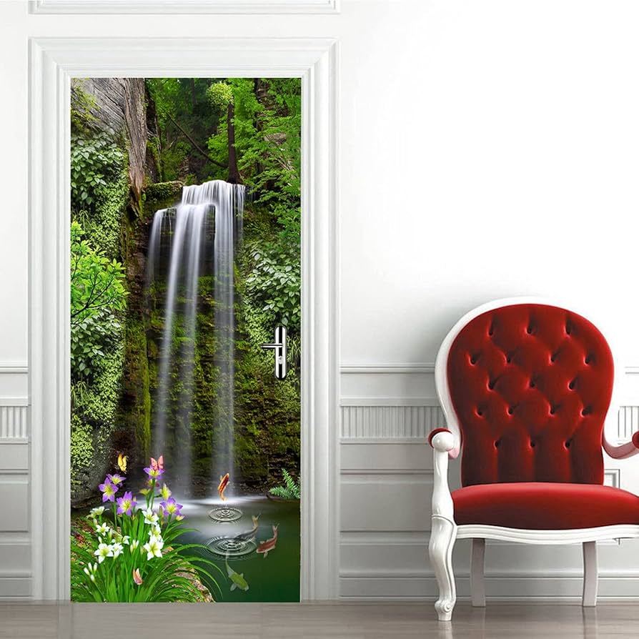 3D Wall Door Sticker Green Forest Path Nature Land... - Grandado