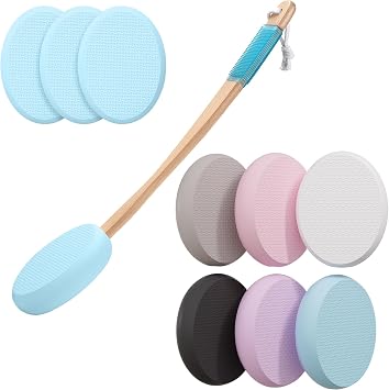AmazerBath Blue Lotion Applicator for Back, 4 Replaceable Pads with 1 Long Handled and 6 PCS Colorful Lotion Applicator Replacement Pads, Apply Cream Medicine Skin Cream Moisturizer Sunscreen Tanner