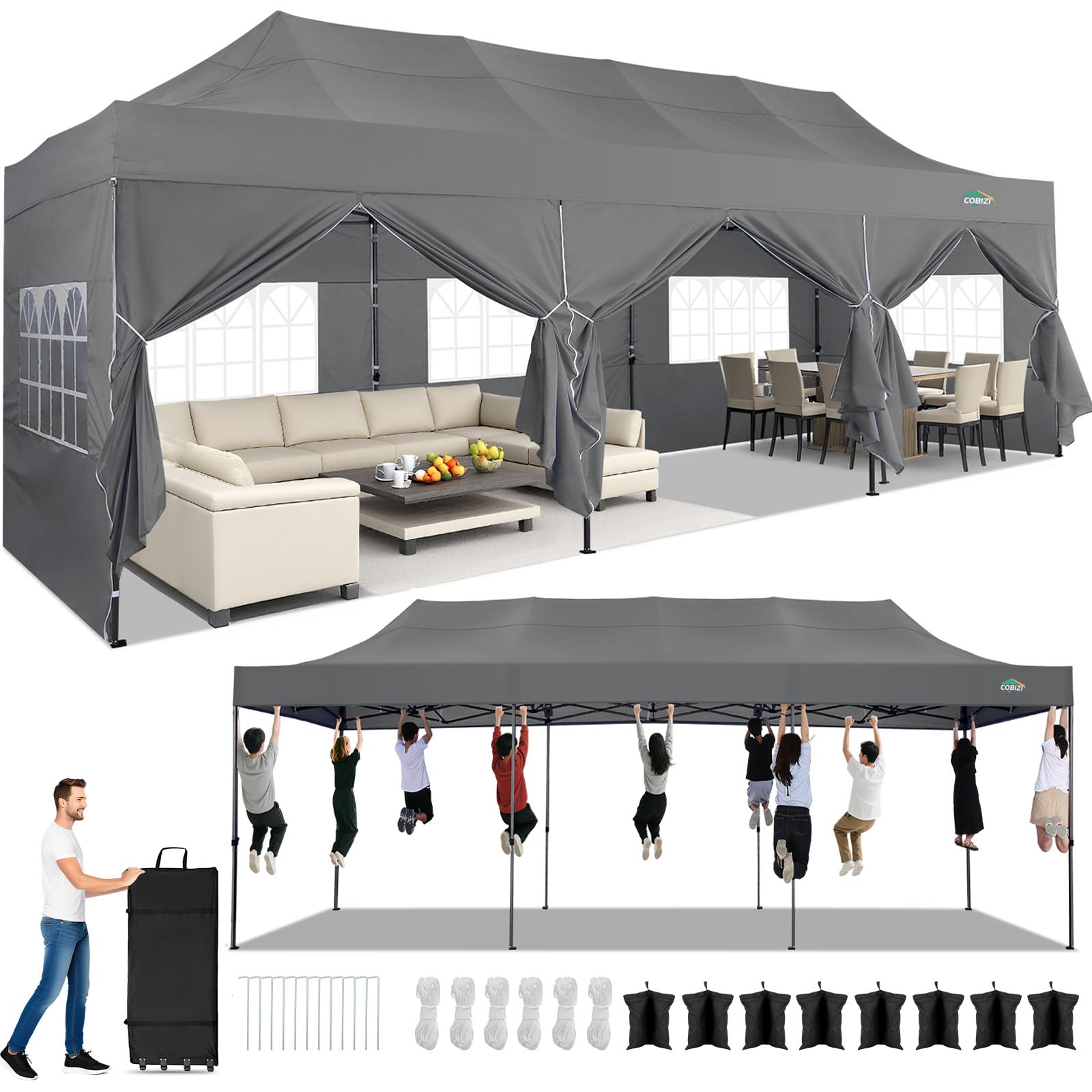 COBIZI 10x30 Heavy Duty Pop Up Canopy Tent with 8 Sidewalls