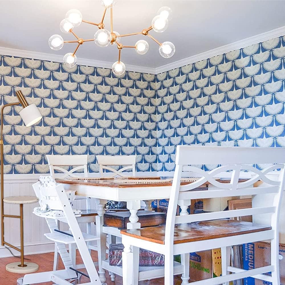 Denim Blue Feather Flock Removable Peel and Stick Wallpaper78.7 x17.7 White Contact Paper Waterpoof Self-Adhesive Wallpaper Decorative Vinyl Roll for Wall Kitchen Furniture Countertop Shelf