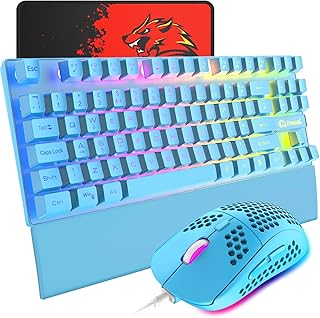 Gaming Keyboard & Mouse, RGB Chroma Lighting, Wrist Rest, Doubleshot ABS Illuminated Keycaps, Multi-Fucntion Digital Media Key, 6400dpi Ultra-Light Honeycomb Shell Gaming Mouse, QWERTY UK Layout