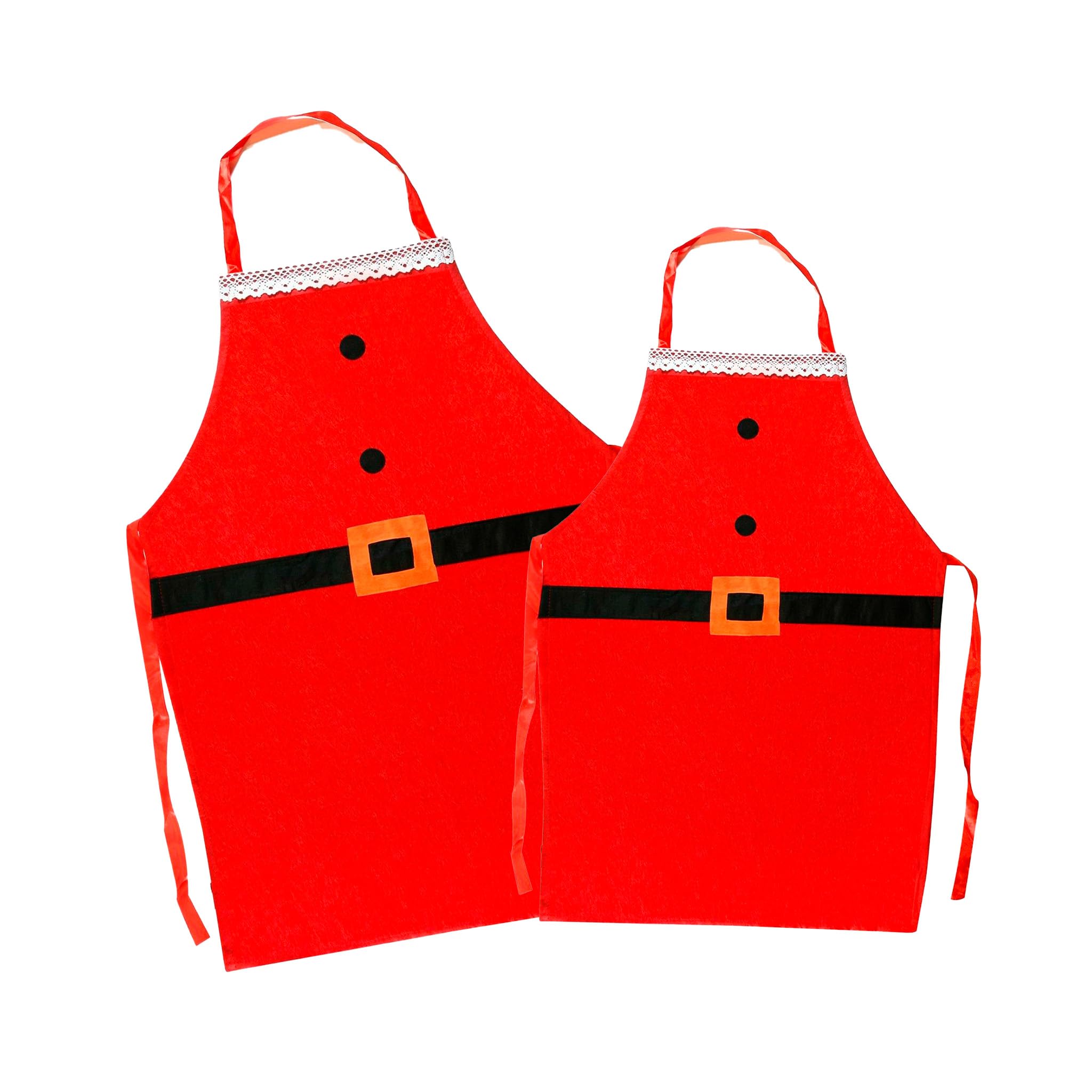RockParty Set of 2 Christmas Aprons for Kids and Adults - Festive Holiday Chef Aprons for Cooking and Baking
