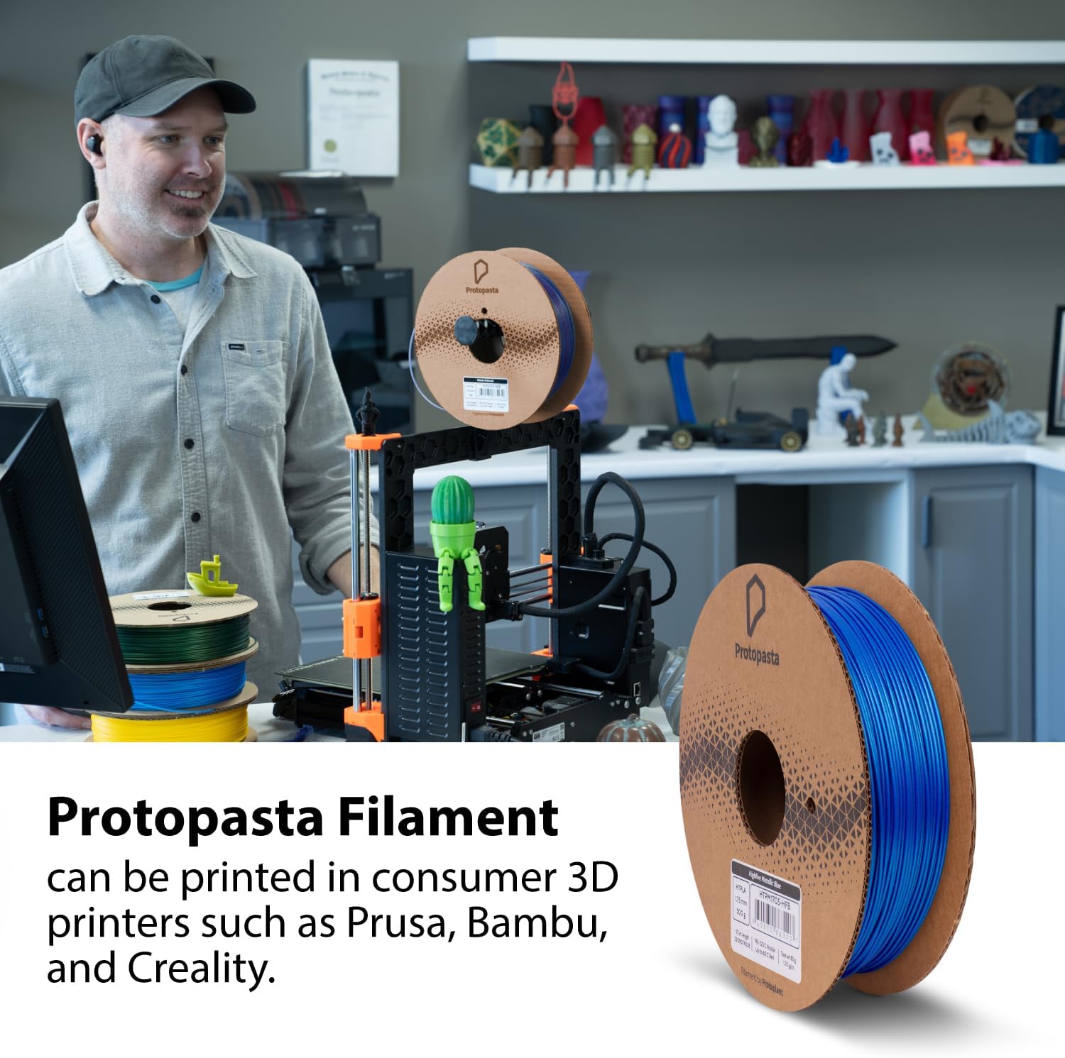 Protopasta 3D Printer Filament | PLA Filament 1.75mm | Joel's Highfive Blue HT PLA | 500g Spool