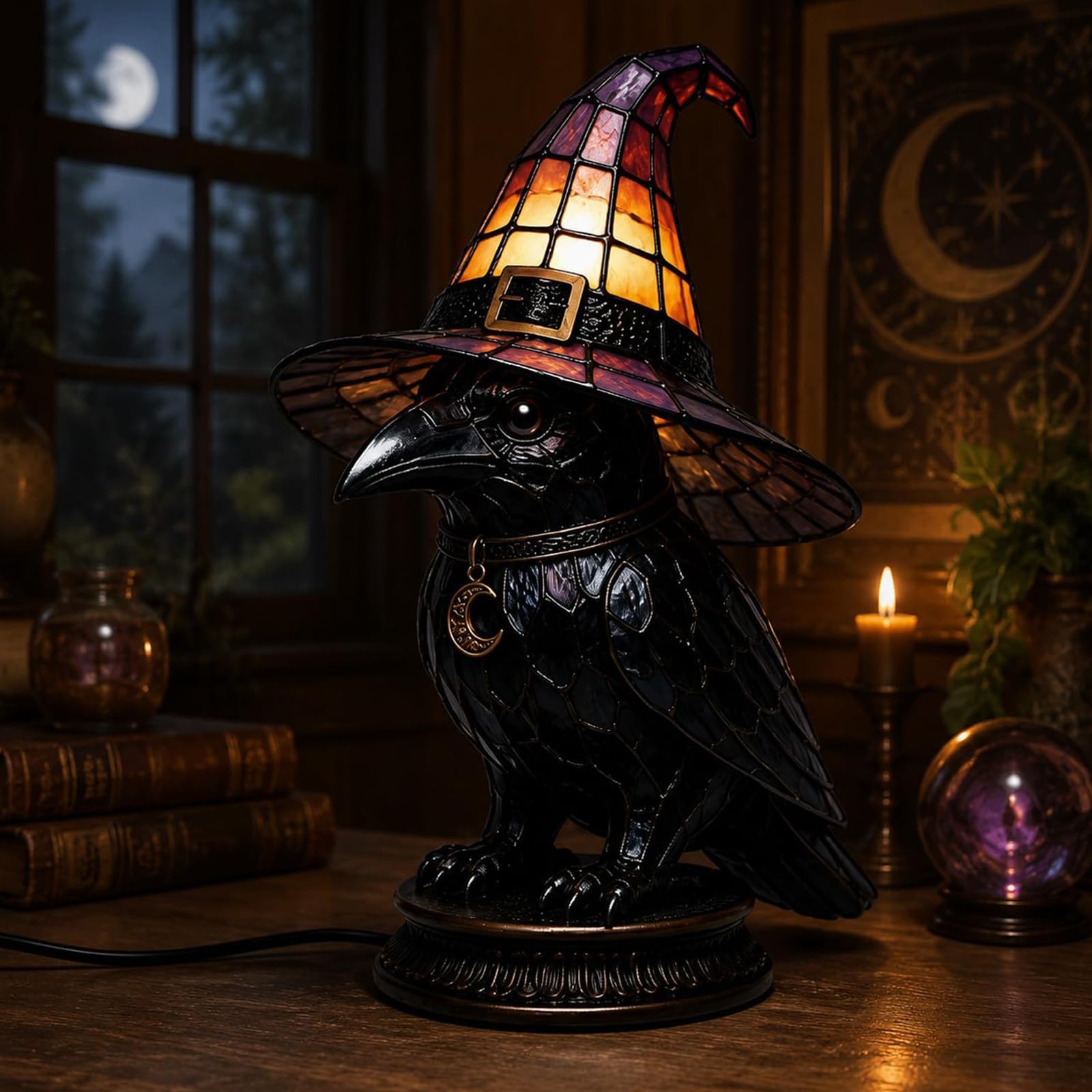 Stained Glass Witch Hat Lamp, Gothic Witch Hat Night Light