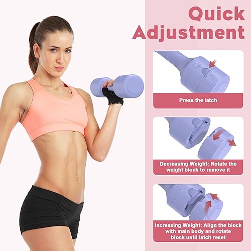 Miniatura 3 de Juego de 2 mancuernas ajustables, 11 libraspar de mancuernas para mujer, cada una de 2.2 libras, 3.3 libras, 4.4 libras, 5.5 libras, juego de pesas