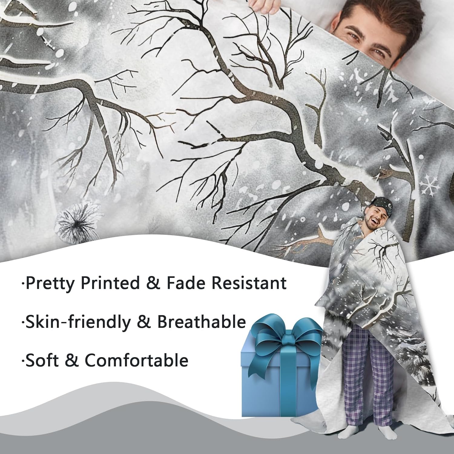 Winter Snowman Flannel Throw Blanket, Snowy Christmas Tree Birthday Gifts for Kids Men Women, Snowflake Soft Blankets for Bedding Sofa 50 x 60 Inches - Image 4