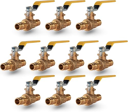 Midline Valve 822F335-NL-10 Heavy Duty Full Port PEX Ball Valve, Brass, with 1-1