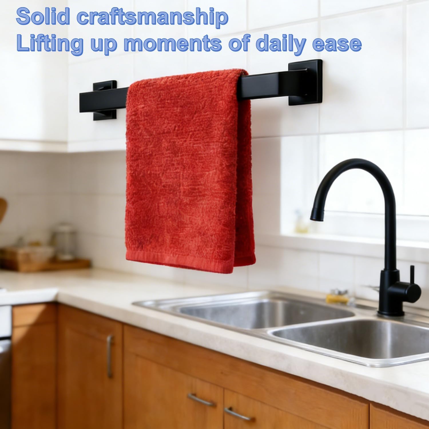 2 Packs 16 Inch Bathroom Towel Bar SUS304 Stainless Steel Matte Black Towel Holder Wall Mounted Heavy Duty Towel Rack Bathroom Towel Rod Modern Square Base Design(2, Matte Black, 16 Inch)