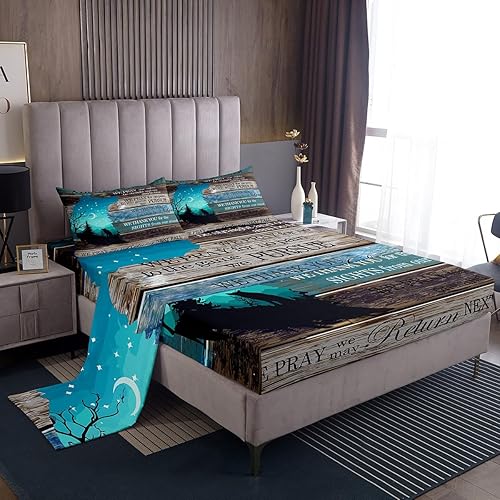 Juego de sábanas de lobo, sábanas con purpurina y bolsillo profundo para niños, adolescentes, diseño de lobo, juego de sábanas de grano de madera,