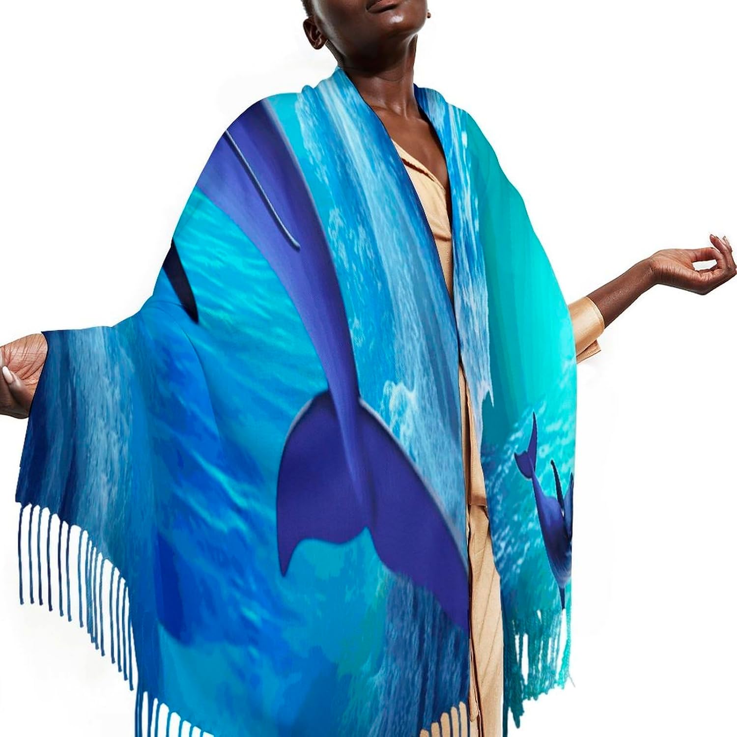 Dolphin Winter Scarf for Women Soft Tassel Scarves Oversized Wraps Long Shawl Cold Weather Thick Blanket Scarfs
