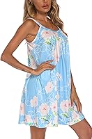 Vista 4 de AVIIER Camisón de algodón suave para mujer, sin mangas, con correa ancha, ropa de dormir completa