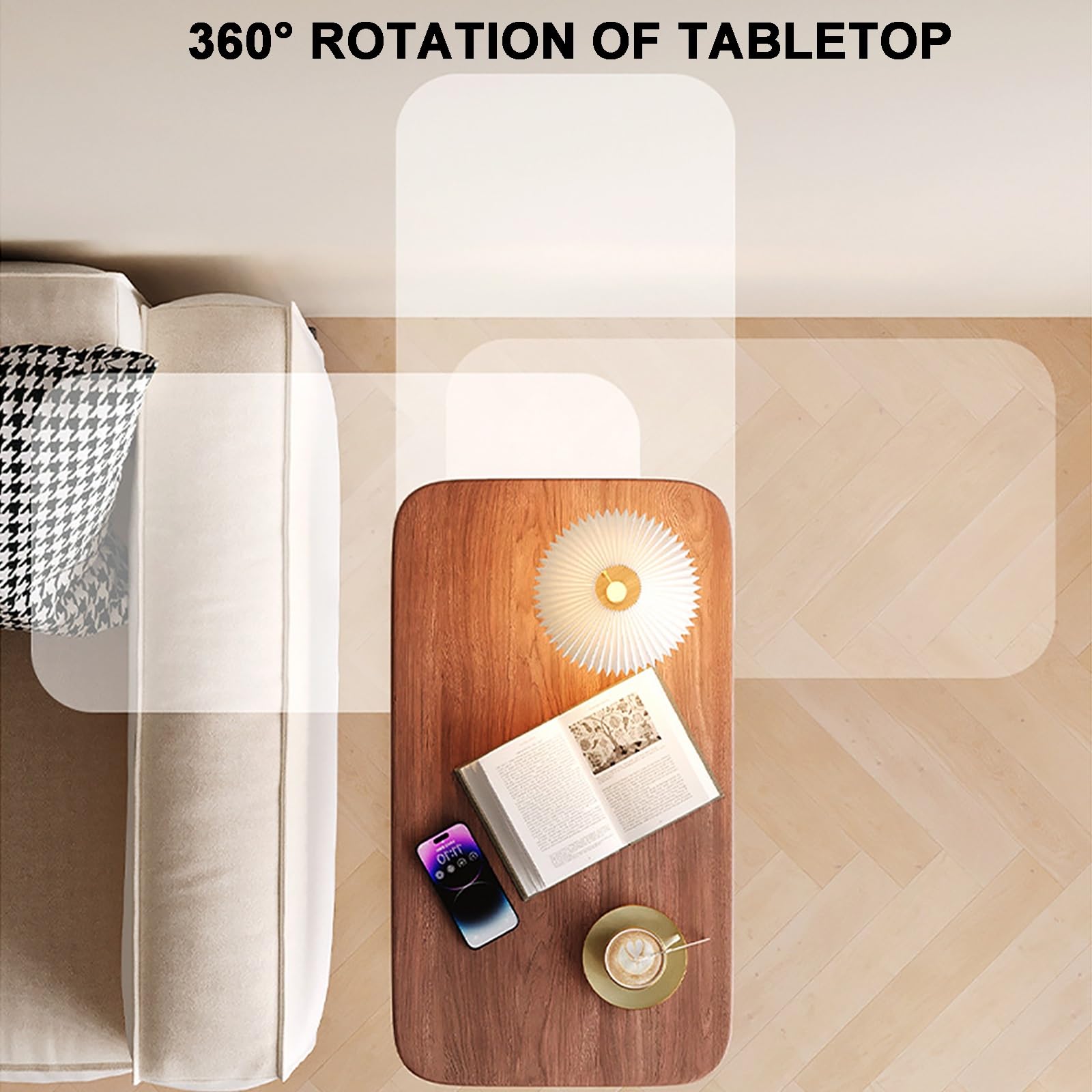 Mesitas Auxiliares Pequeñas en Forma de C de Altura Ajustable, Mesa Auxiliar Sofa Giratorias de 360°, Mesa Auxiliar Cama para Sala de Estar y Dormitorio para Sofá, Cama, Silla, Refrigerio(Brown)