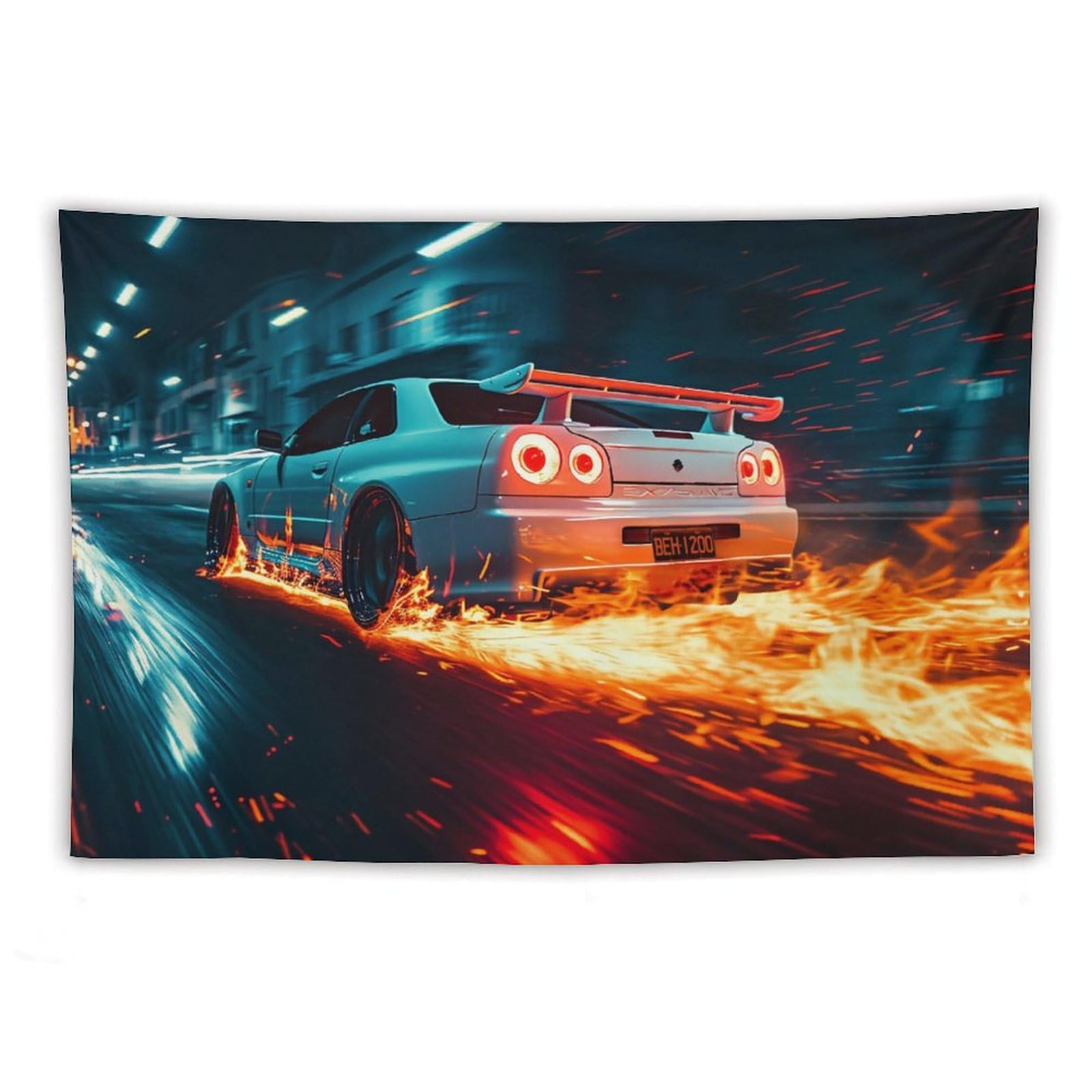 FeoYoed Tapestry Wall Hanging Aesthetic Decoration For Bedroom Living Room Wall Art Tapestries Jdm Car R34 Speed Flame Sport Cool 40"x60"