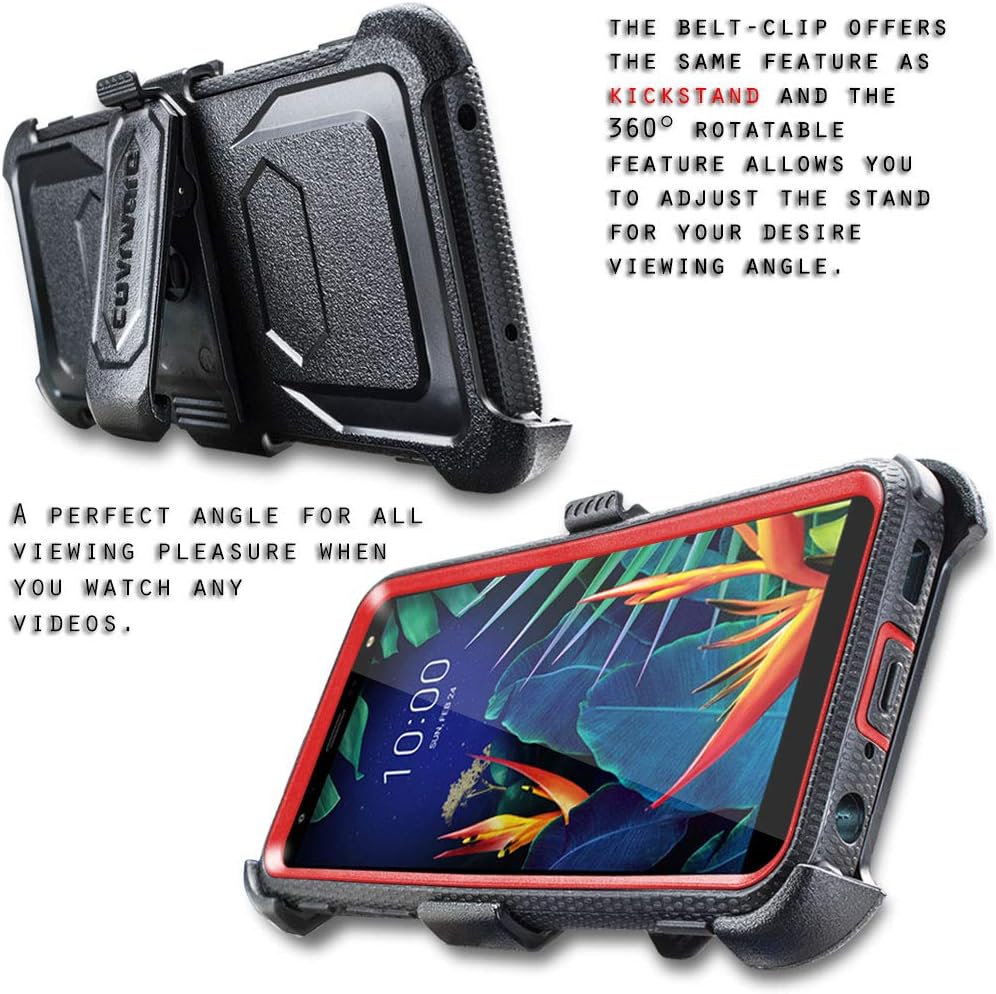 COVRWARE Aegis Series Case for LG K40 / Xpression Plus 2 / Harmony 3 / Solo LTE / K12 Plus / X4 2019 Built-in Screen Protector Heavy Duty Full-Body Rugged Holster Armor Case Belt Clip Kickstand, Red