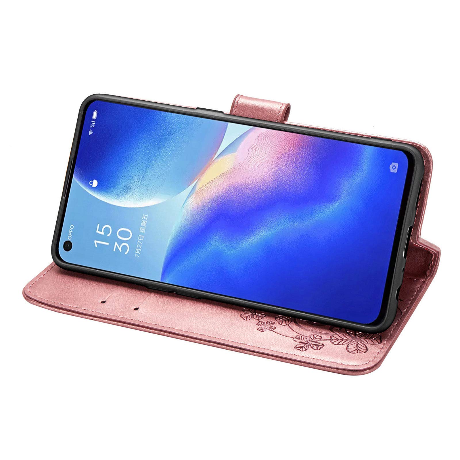 Custodia Portafoglio Asuwish Per OPPO Find X3 Lite Con Vetro Temperato, Pelle PU, Supporto E Slot, Rosa Oro - 3