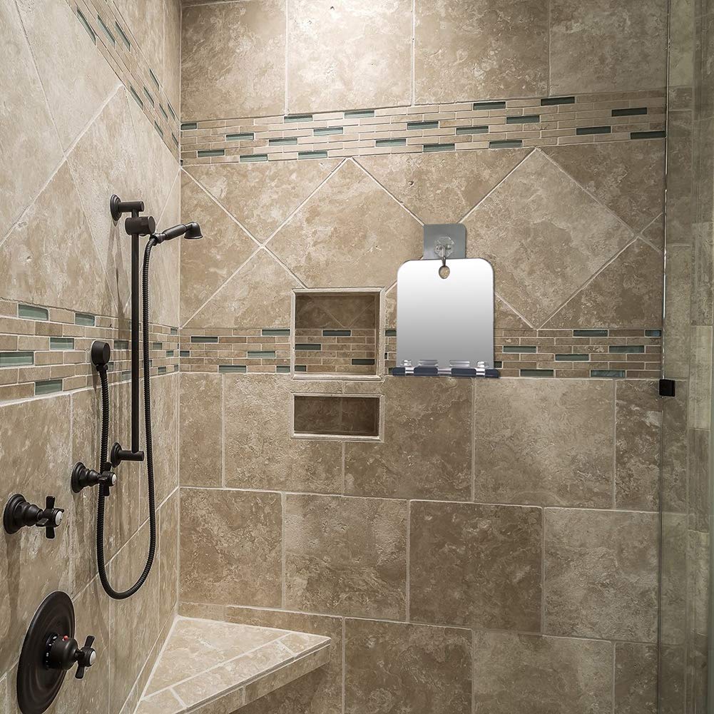 Fogless Mirror for Shower, Fogless Shower Mirror for Shaving, Fogless Shower Mirror with Razor Holder & 2 Adhesive Hooks Lightweight Frameless Fogless Shower Mirror for Men -