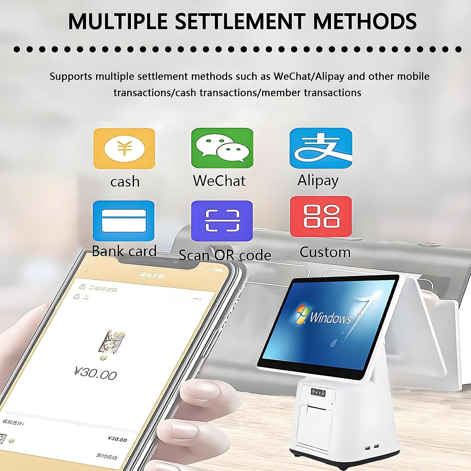 Caja registradora inteligente todo en uno con pantalla dual de 15,6 pulgadas,sistema de punto de venta con PC táctil,impresora de recibos integrada,para pequeñas empresas,minoristas y supermercados
