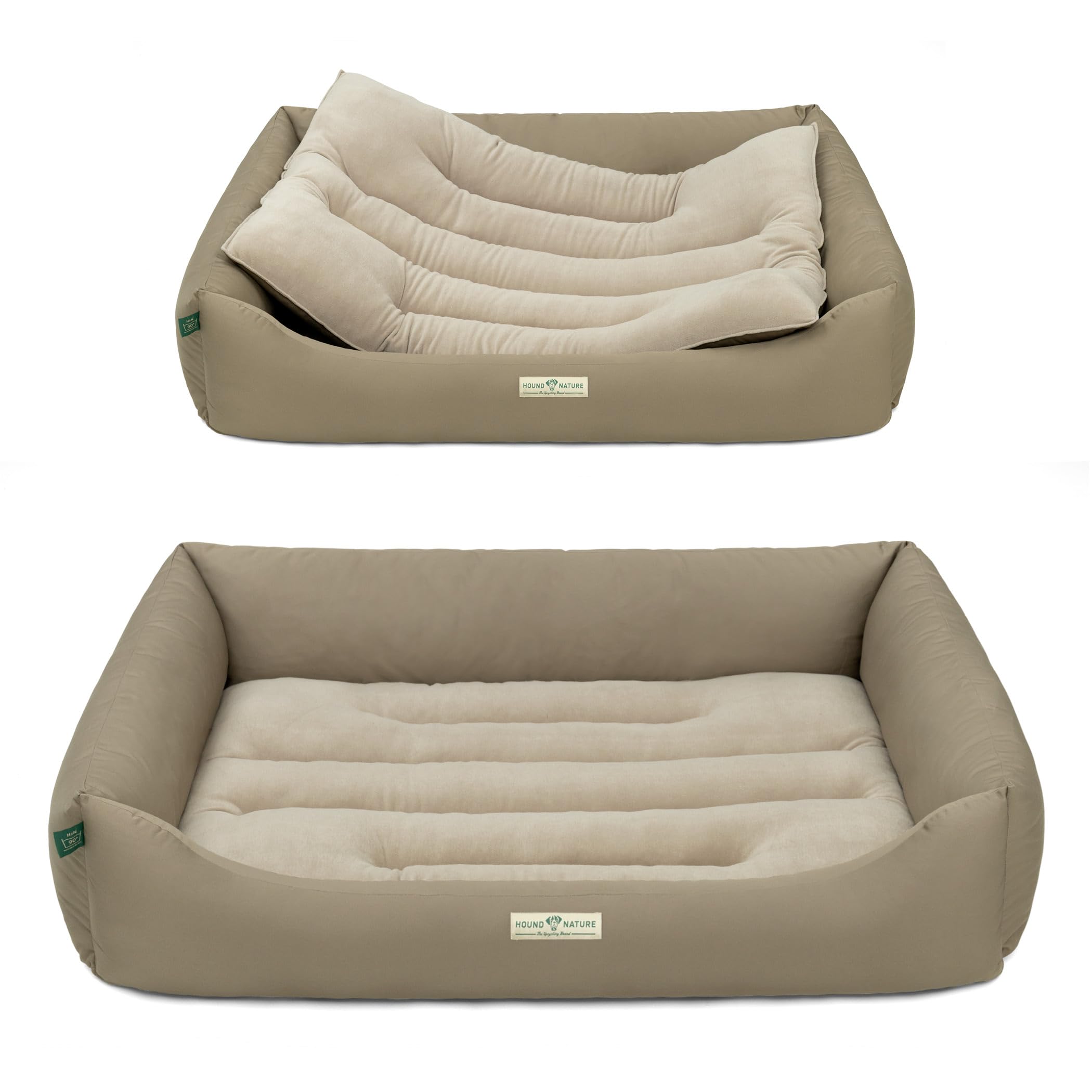 HOUND & NATURE | Cama ecológica para perros Luzern | Suave y suave, talla XXL para perros muy grandes, cama mullida y mullida lavable con cojín reversible (XXL – 125 x 95 cm, topo)