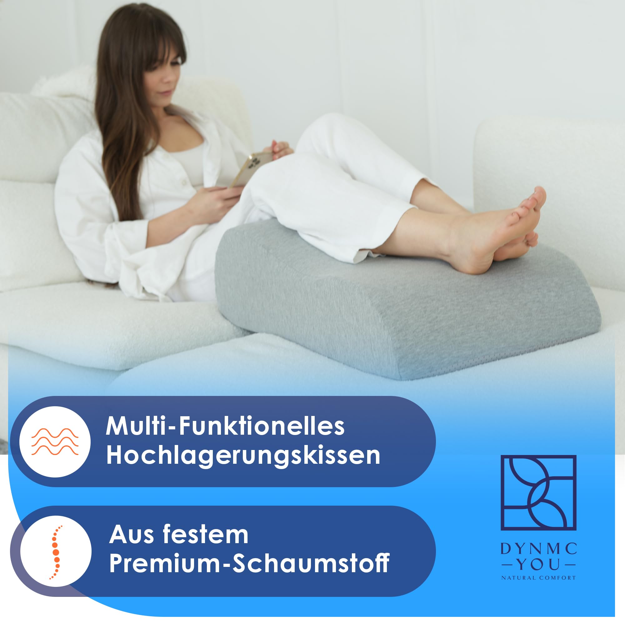 Beinkissen Hochlagern für schwere müde Beine & Erholung nach OP – Venenkissen Beinhochlagerungskissen für geschwollene Beine & Kniestütze – Lagerungskissen Bett Sofa – OEKO-TEX – Größe S bis XL