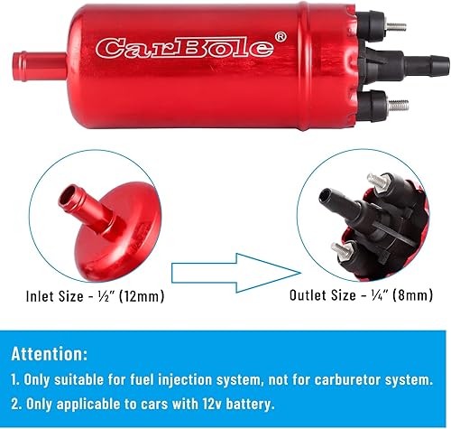 Miniatura 3 de CarBole Bomba de combustible externa en línea: 116 PSI Alta presión Unversal 12V Reemplazo de sistemas de inyección de bomba eléctrica para