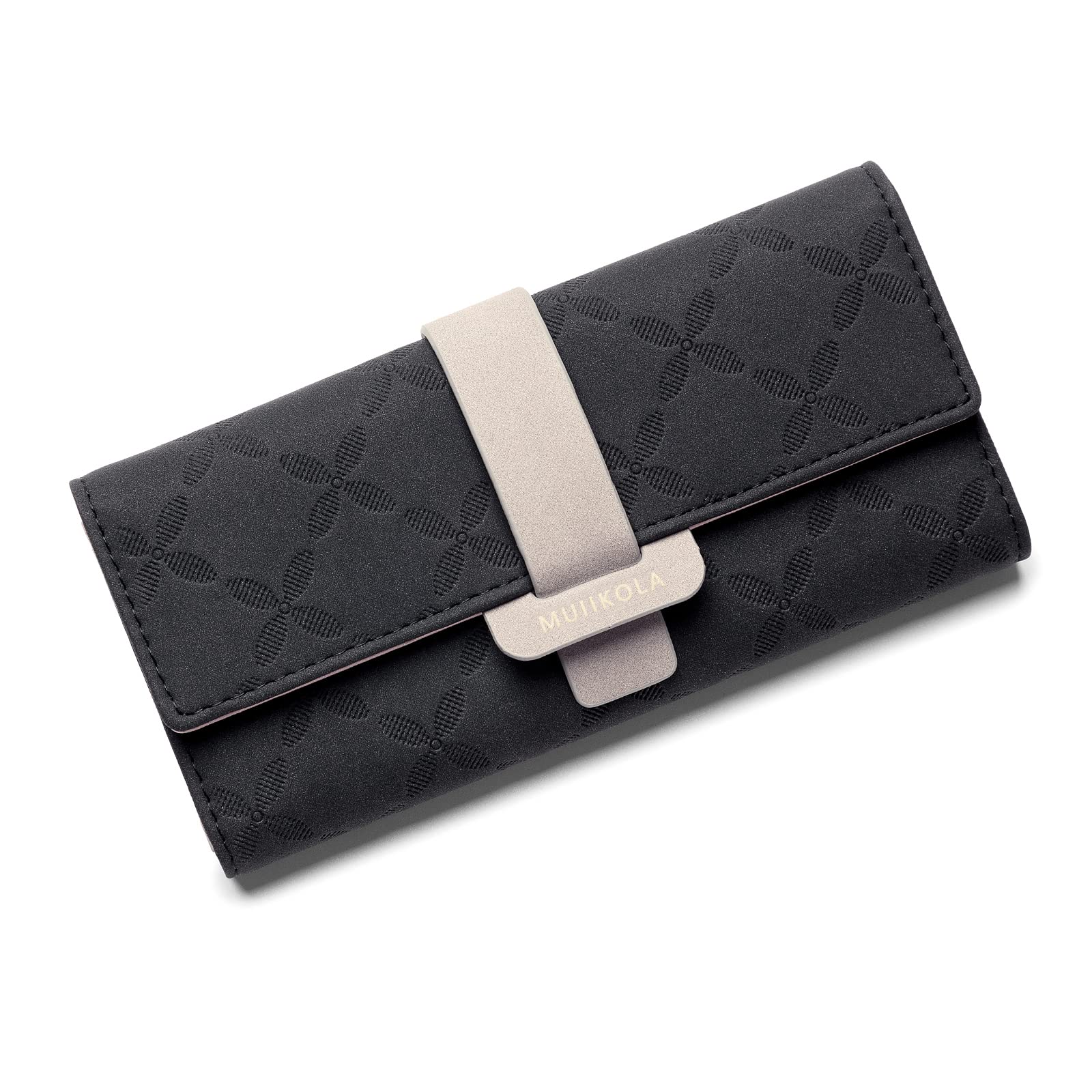 MUIIKOLAWomen's Wallets,Ladies Purse with RFID Blocking,Four Leaf Clover Leather Lady Long Wallet Purse Zipper Button Clutch Bag with Multiple Card Slots and ID Window