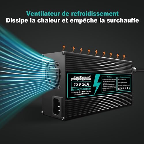 EverExceed 12V 20A Lithium Battery Charger 14.6V Lifepo4 Charger AC-DC, 100Ah Lifepo4 Battery Charger for Lifepo4 Lithium Deep Cycle Battery of Car Marine RV - 6