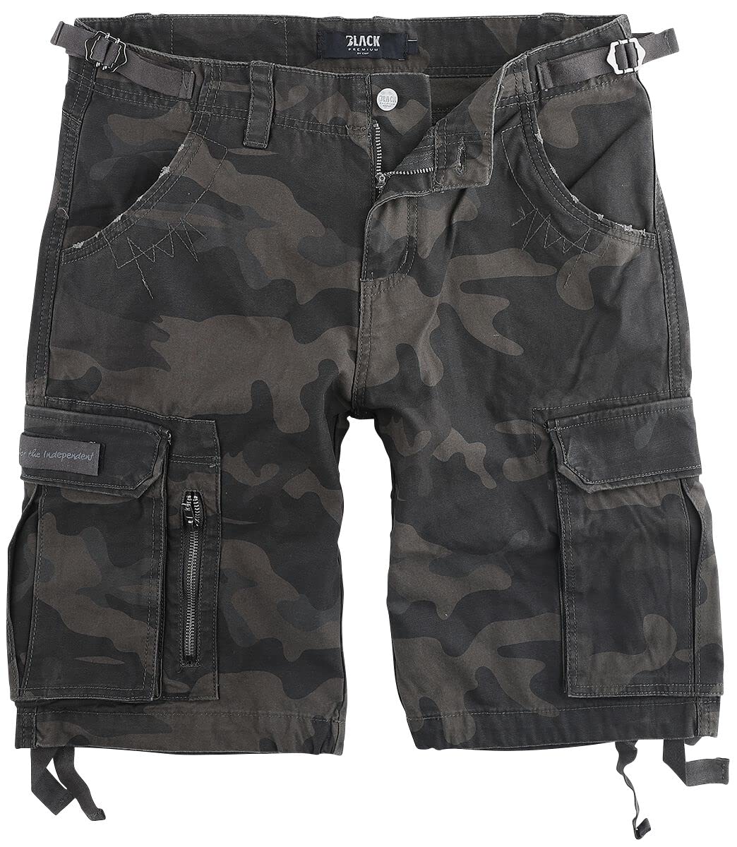 Black Premium by EMP Hombre Pantalón Corto Negro con Grandes Bolsillos