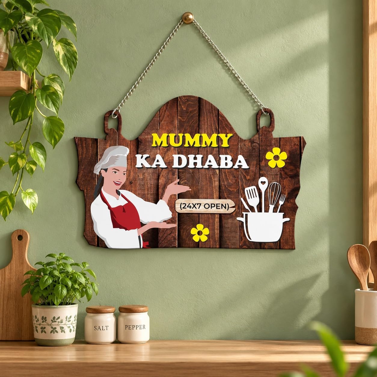 Artvibes Mummy Ka Dhaba Printed MDF Wooden Wall Art For Cafe | Kitchen | Restaurants | Quotes Decor Item | Kitchen Quotes Wall Hanging | Wall Sculpture | Signs & Plaques | Gift Items (WH_3711NNV)