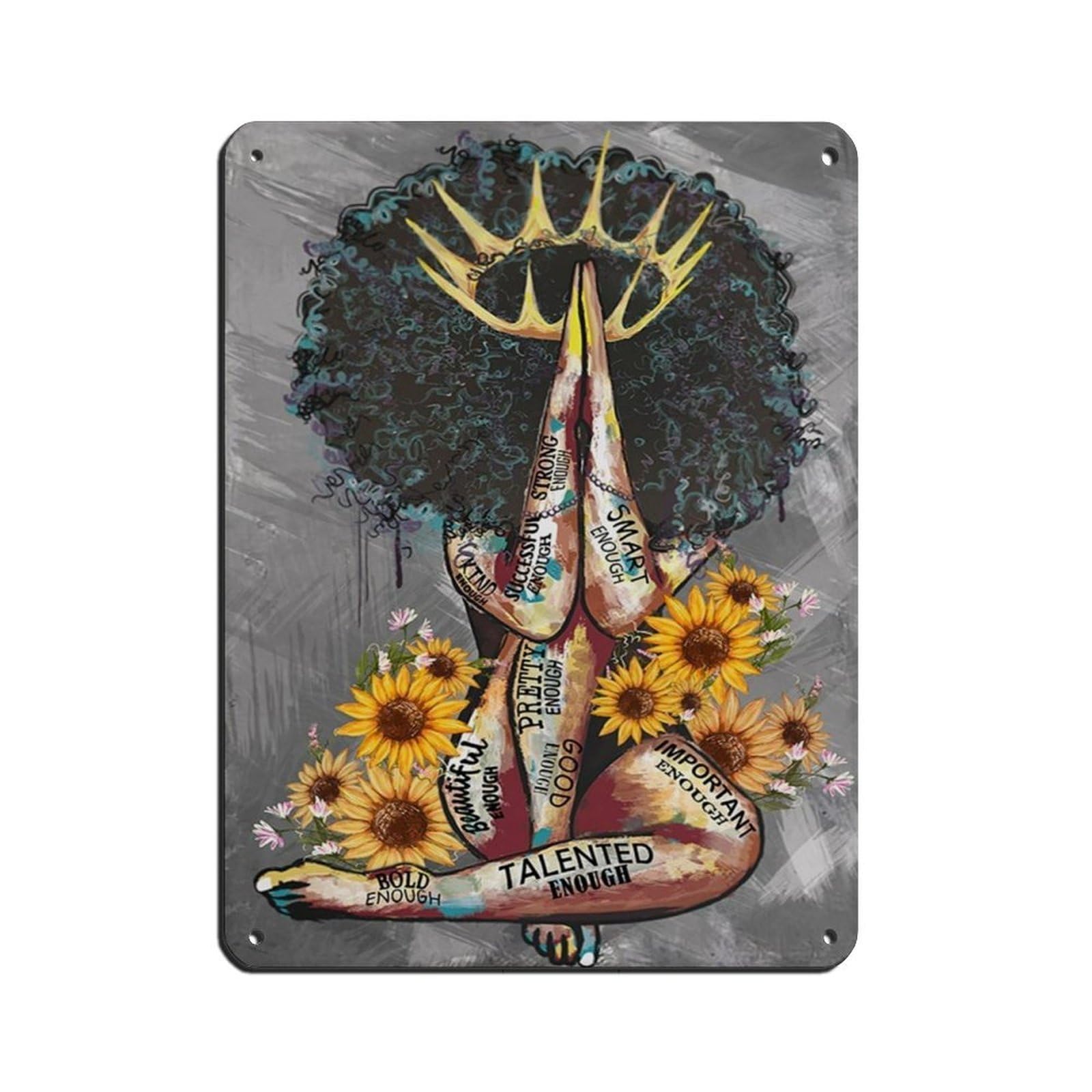 Girl And Sunflower Art Poster Retro Poster Metal Tin Sign Chic Art Retro Iron Painting Bar People Cave Cafe Family Garage Poster Wall Decoration 12x16inch(30x40cm)